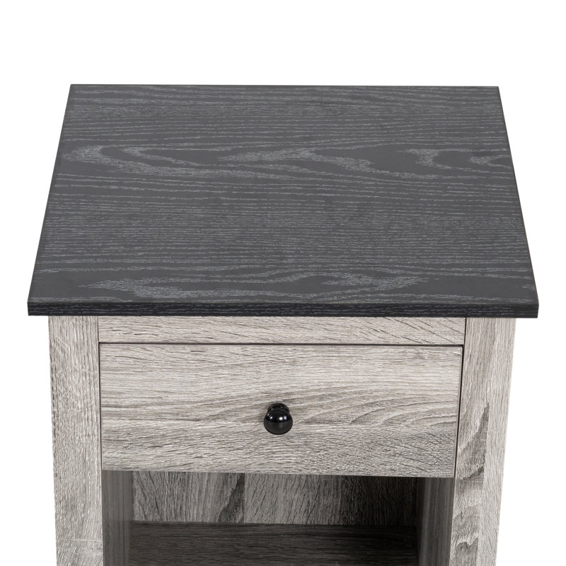 Hokku Designs Dao 2 Tier End Table with Drawer and Storage